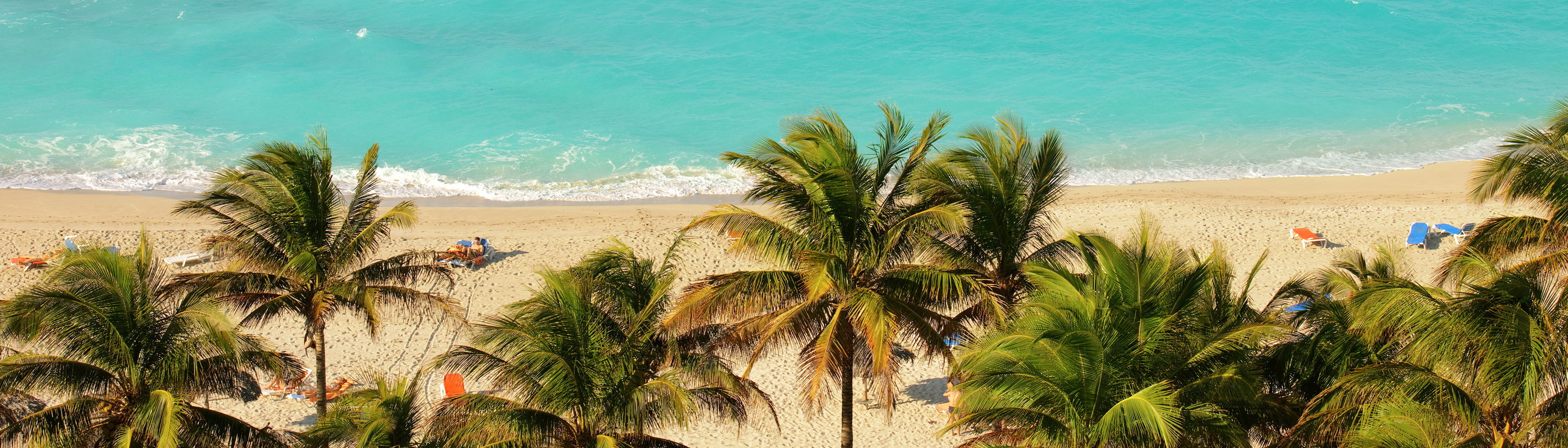 Sandstrand med palmer och klarblått vatten från Kuba