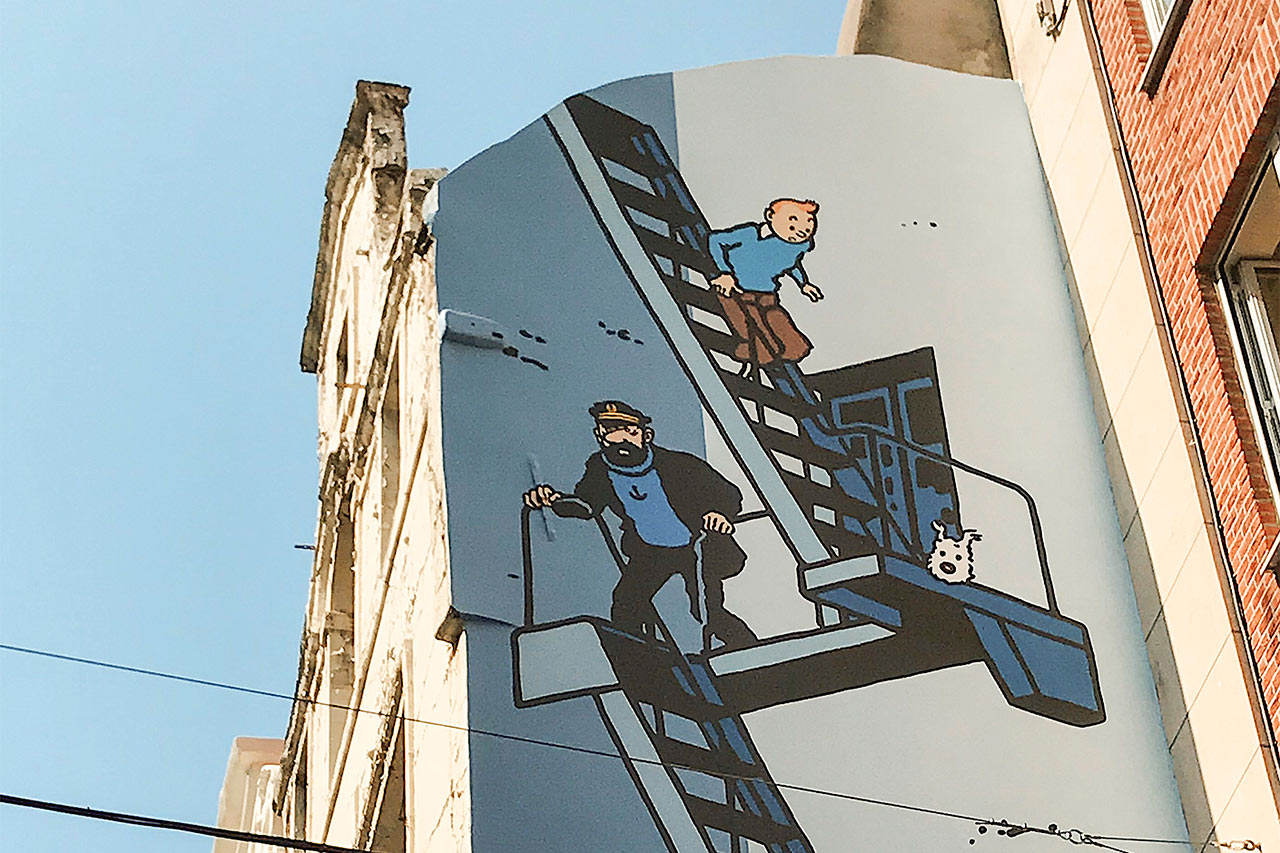 Väggmålning med Tintin på Rue de l'Etuve