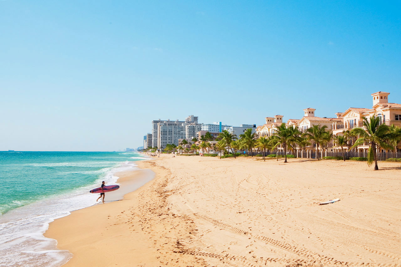 Den milslånga stranden i Fort Lauderdale