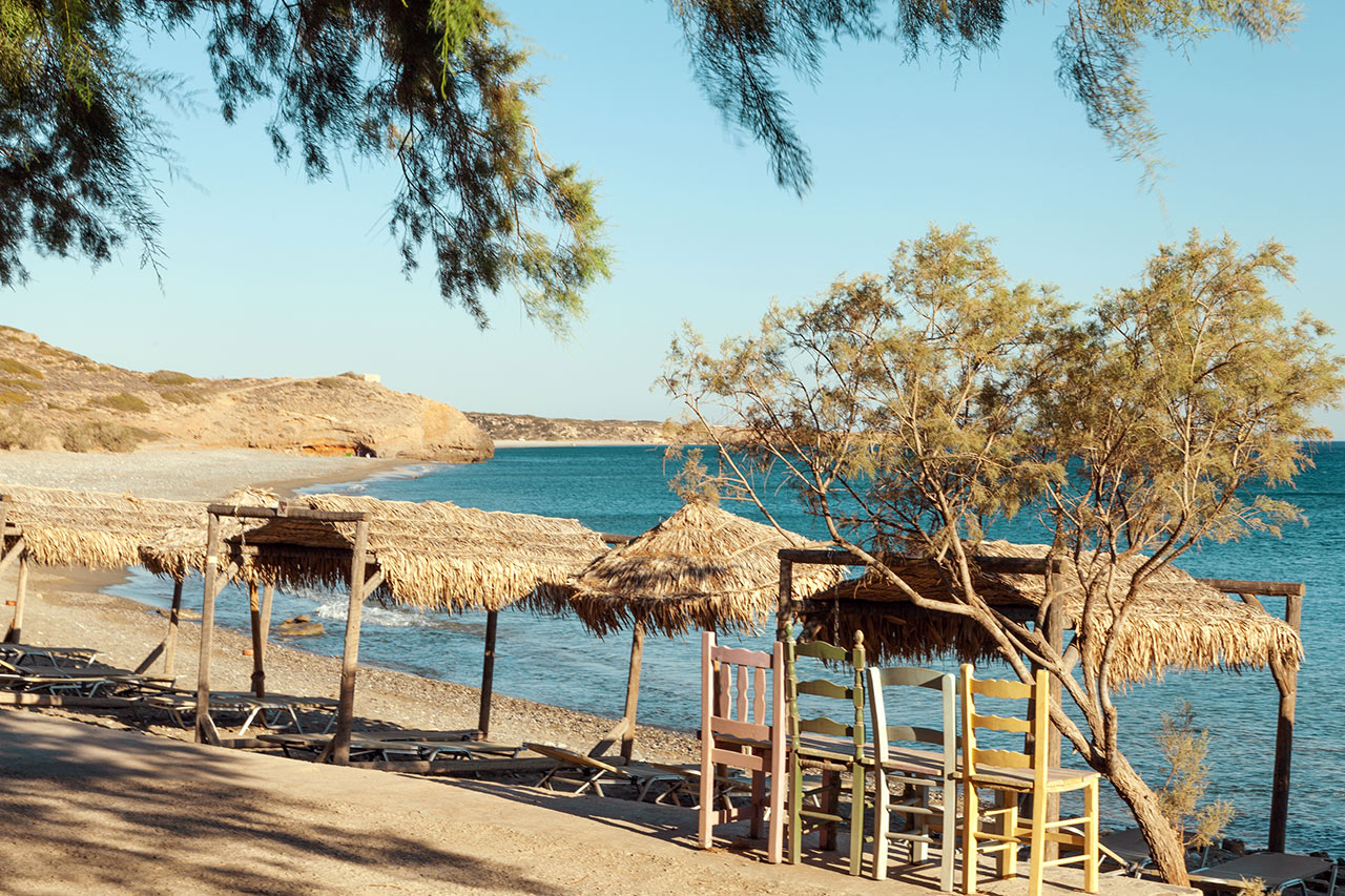 Den lilla avskilda stranden Green Beach i Makrigialos