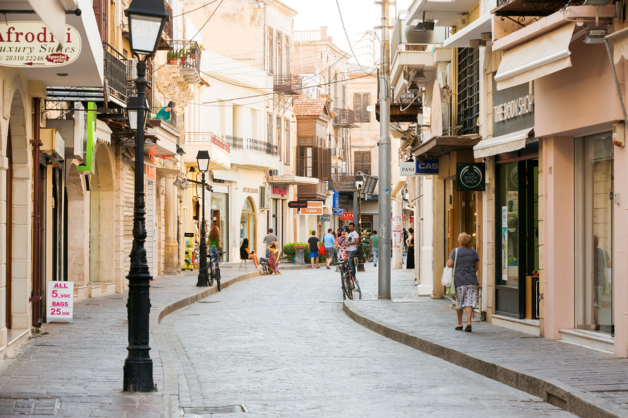 De gamla stadsdelarna av Rethymnon
