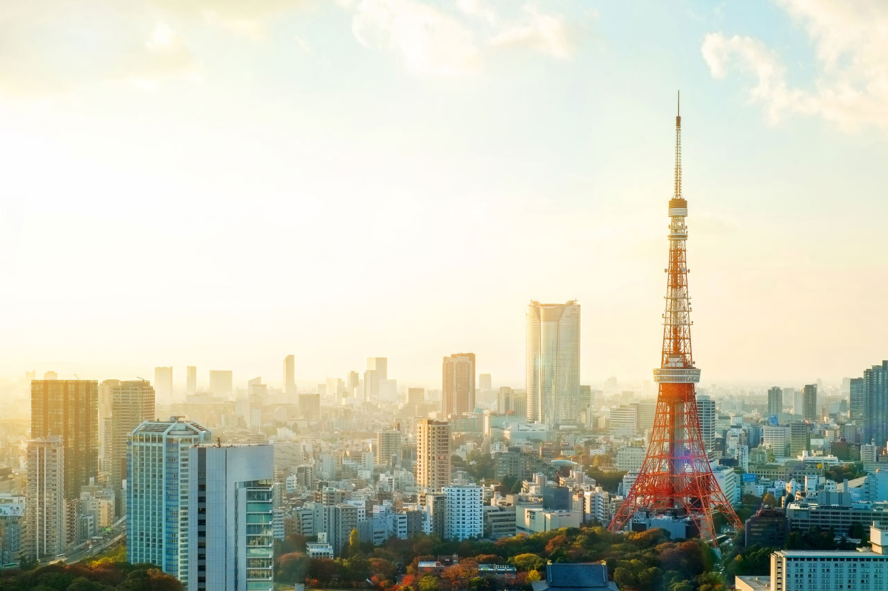 Tokyo Tower och utsikt över omgivningarna